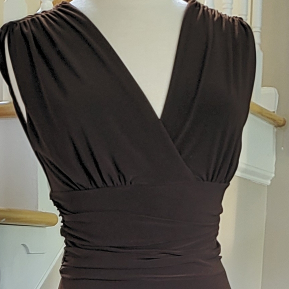 Chocolate V Neck Fit n Flare Dress - Picture 3 of 4